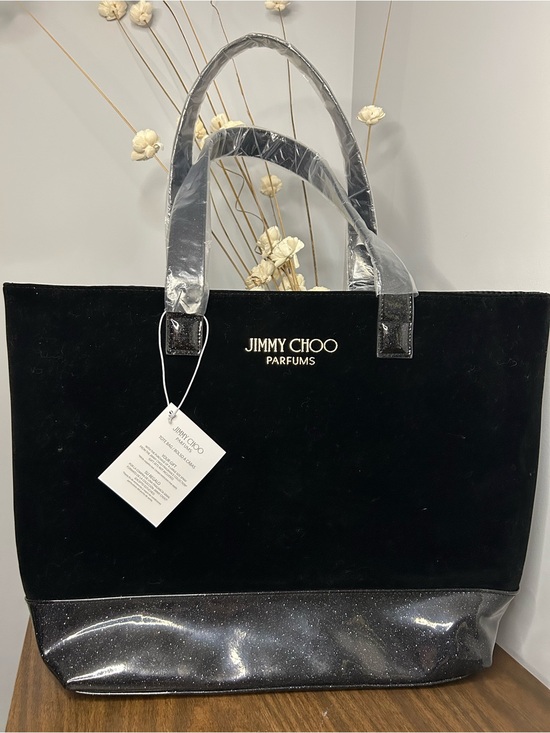 Jimmy Choo Parfum Handbags - Jimmy Choo Parfums GWP Black Velvet Silver Glitter Tote Bag NWT Large